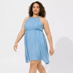Torrid Chambray Halter Dress Size 2 Hi Low Midi Blue
